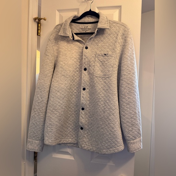 Vineyard Vines Men's Quilted Snap Jacket in Light Grey Medium - Picture 2 of 11